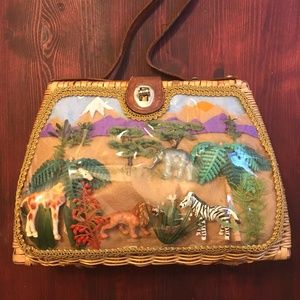 Unique Vintage Basket Purse - jungle window - OOAK